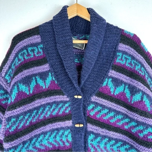 Lost Horizons Wool Button Down Cardigan Sweater Fair Isle Handmade Nepal - Picture 2 of 8